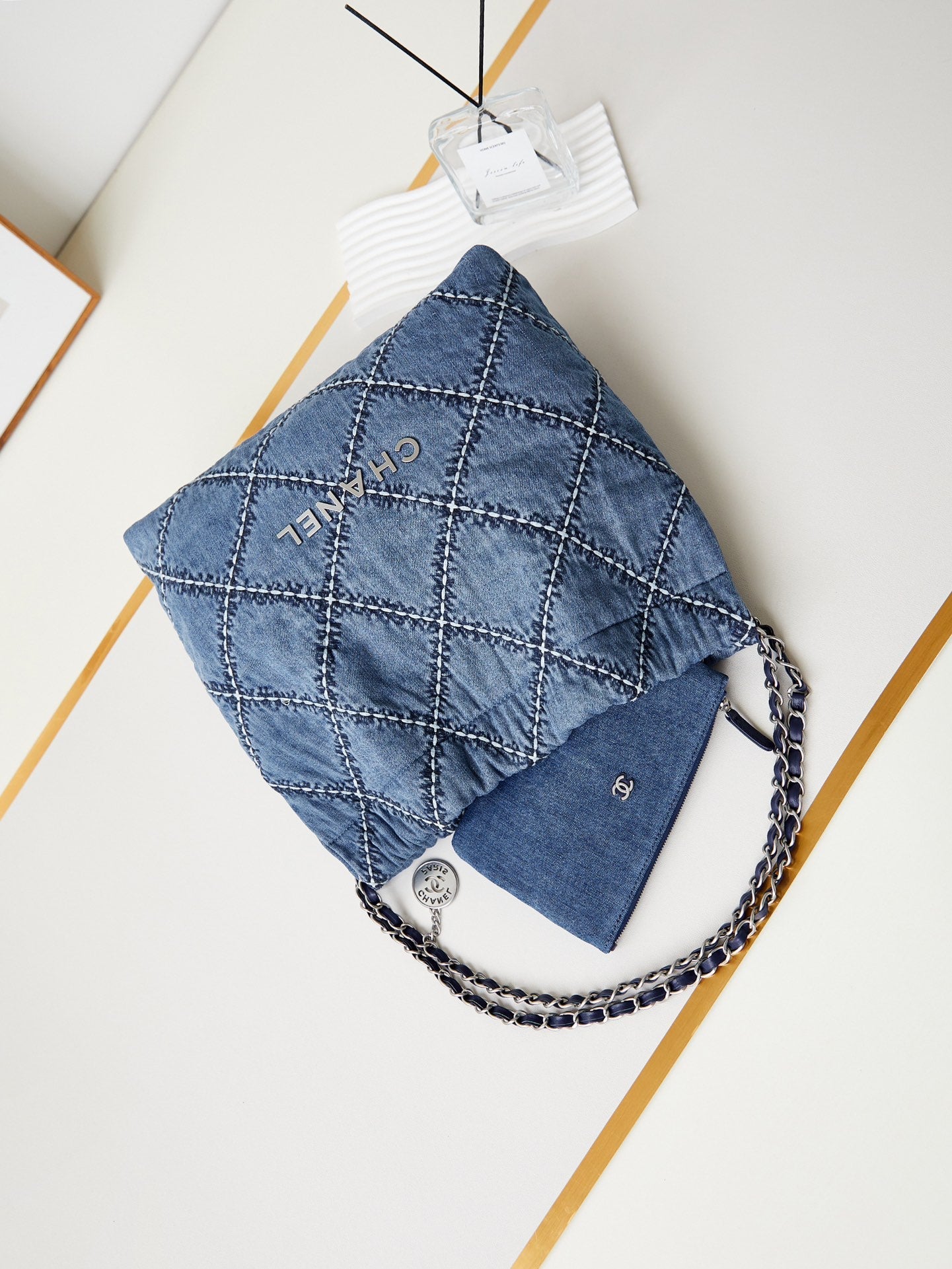 CC 22 HOBO STITCHED BLUE DENIM SILVER HARDWARE