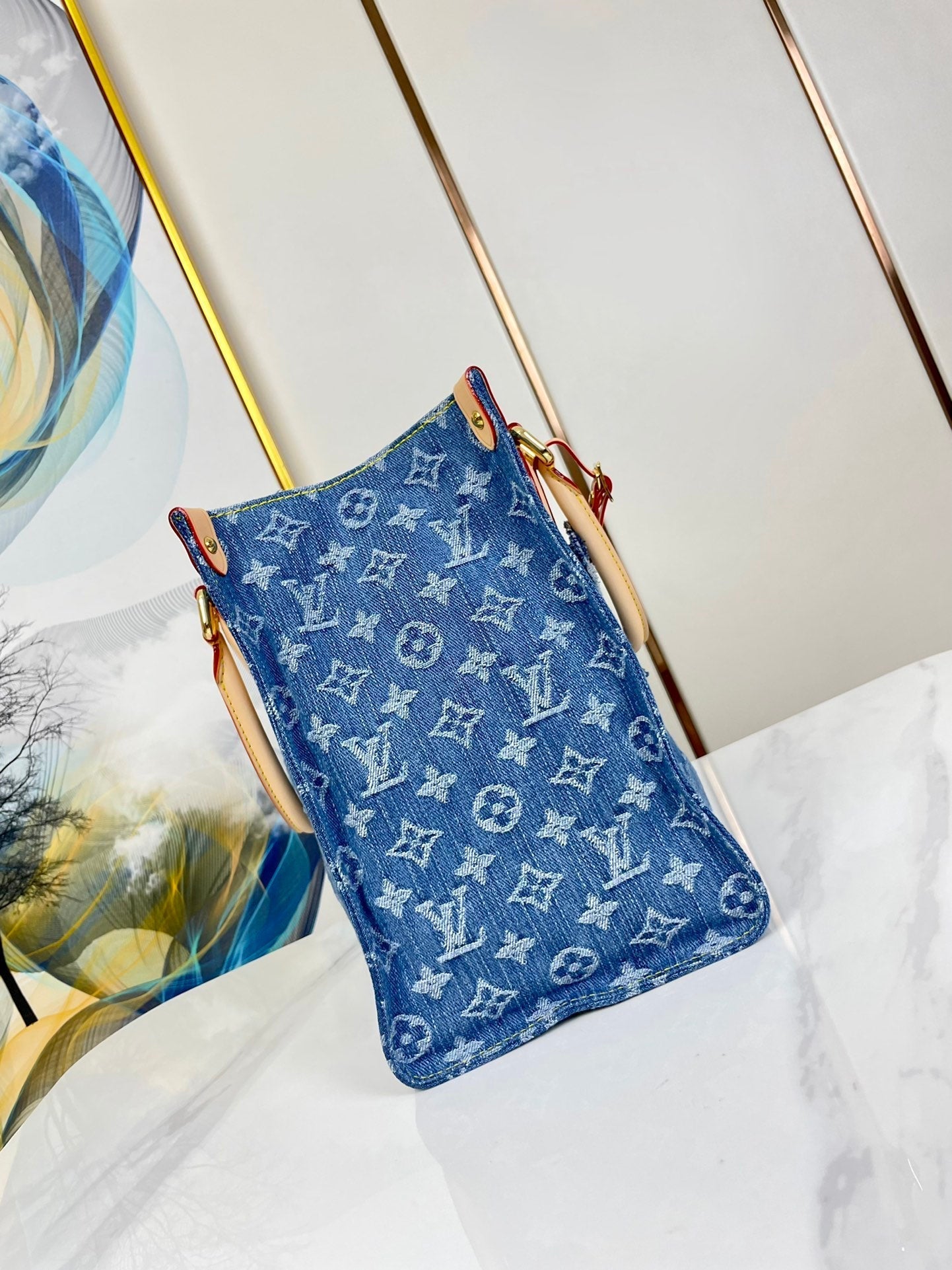 ONTHEGO 35 EN DENIM MONOGRAMME BLEU