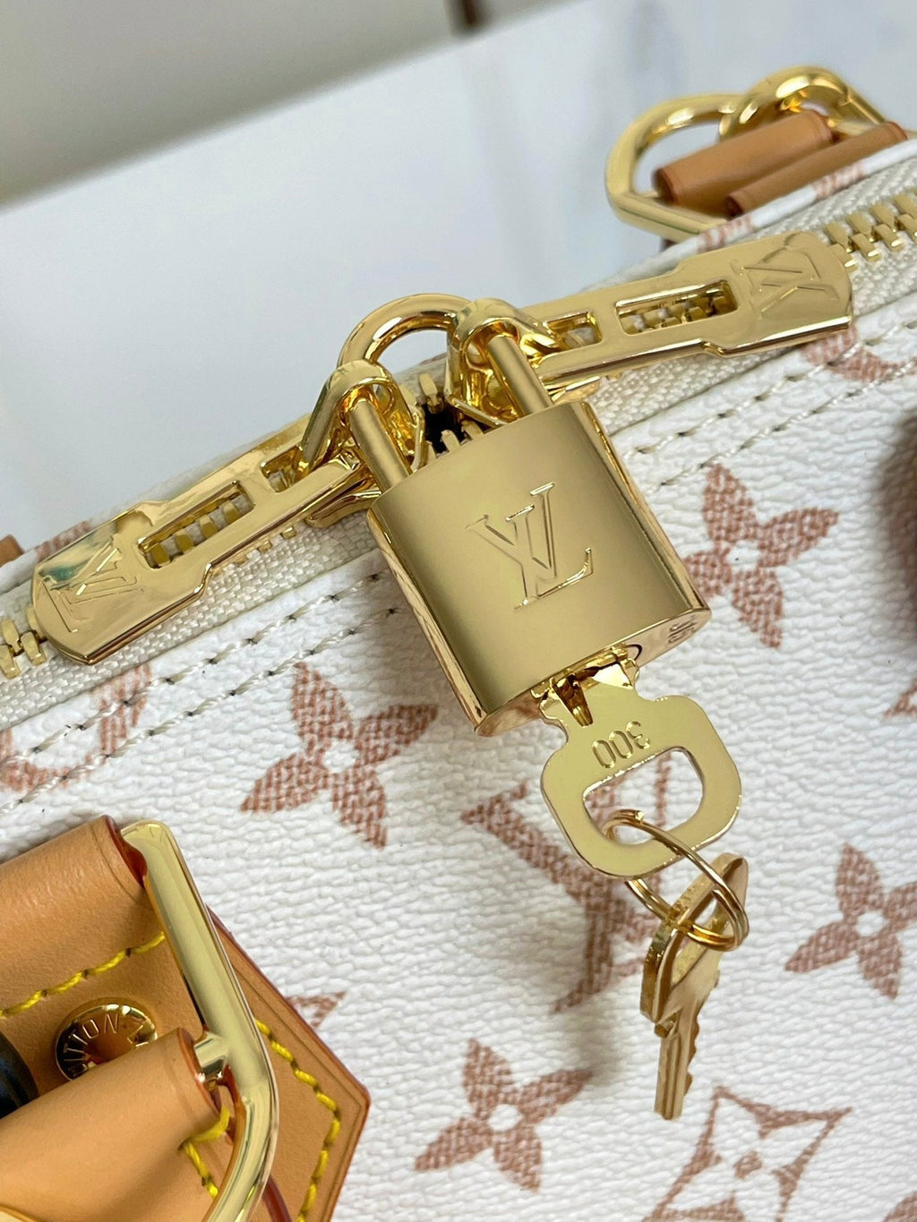ALMA BB 25 EN TOILE DUNE MONOGRAMME BLANC QUINCAILLERIE DORÉ