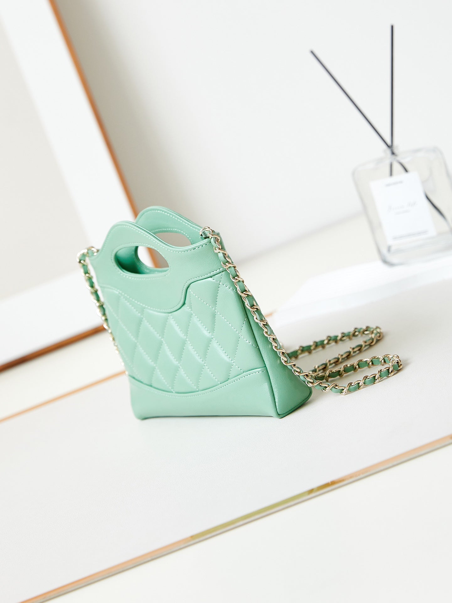 CC 24S31 NANO SHOPPING BAG 17.5CM LIGHT GREEN LAMBSKIN GOLD HARDWARE