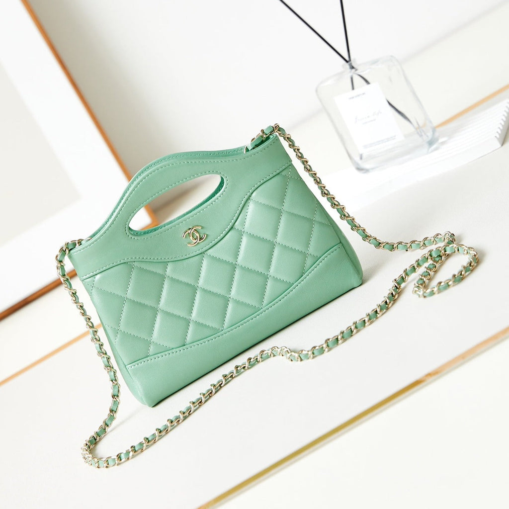 CC 24S31 NANO SHOPPING BAG 17.5CM LIGHT GREEN LAMBSKIN GOLD HARDWARE
