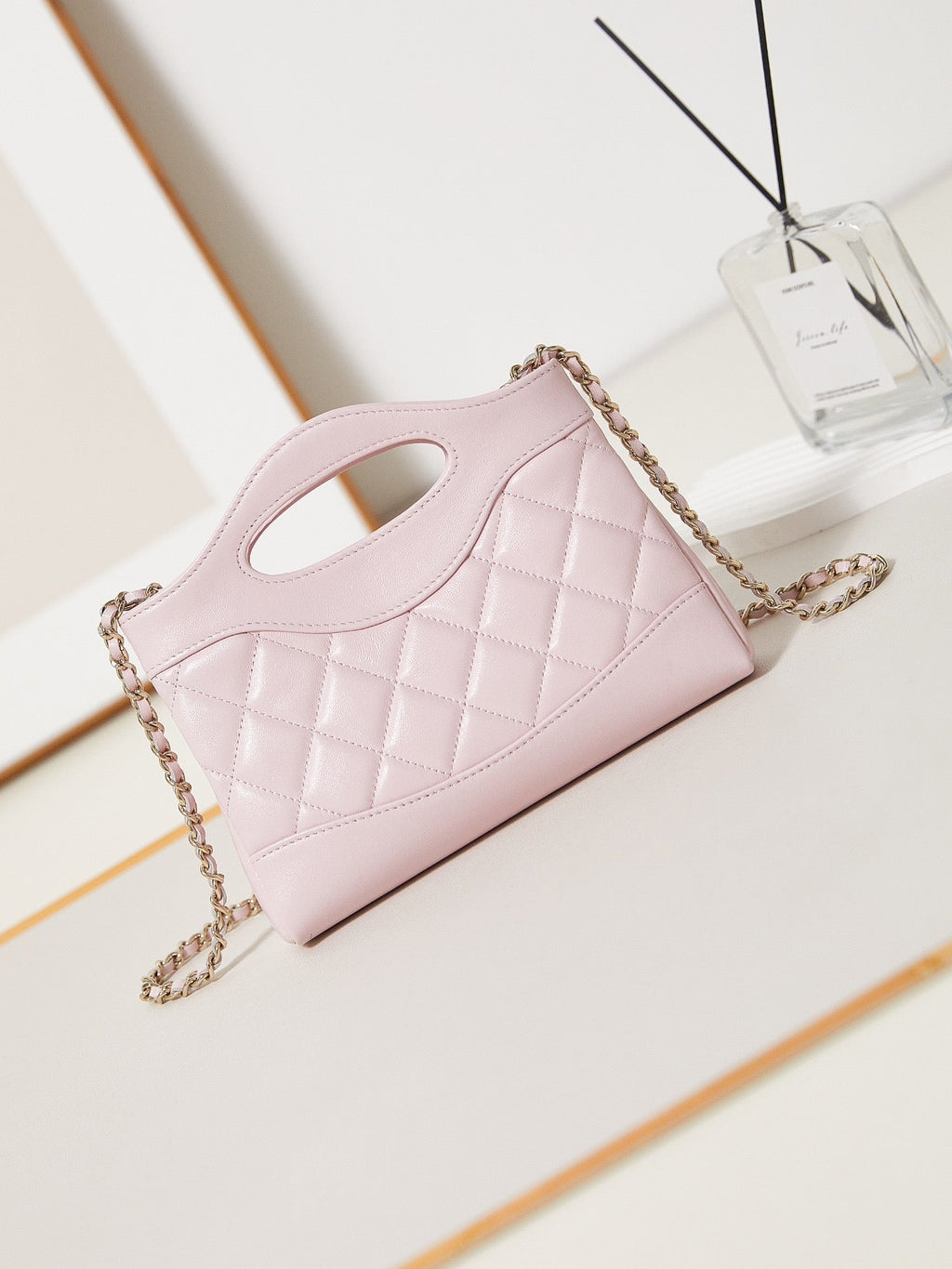 CC 24S31 NANO SHOPPING BAG 17.5CM LIGHT PINK LAMBSKIN GOLD HARDWARE