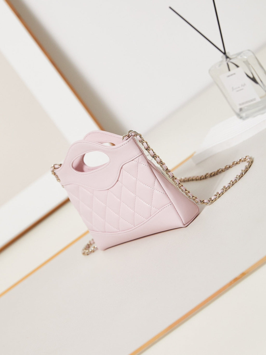 CC 24S31 NANO SHOPPING BAG 17.5CM LIGHT PINK LAMBSKIN GOLD HARDWARE