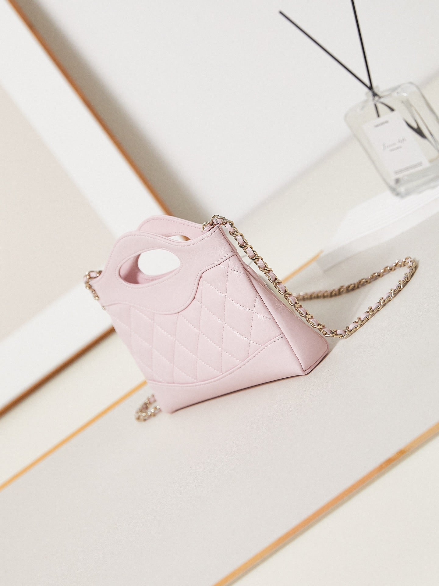 CC 24S31 NANO SHOPPING BAG 17.5CM LIGHT PINK LAMBSKIN GOLD HARDWARE