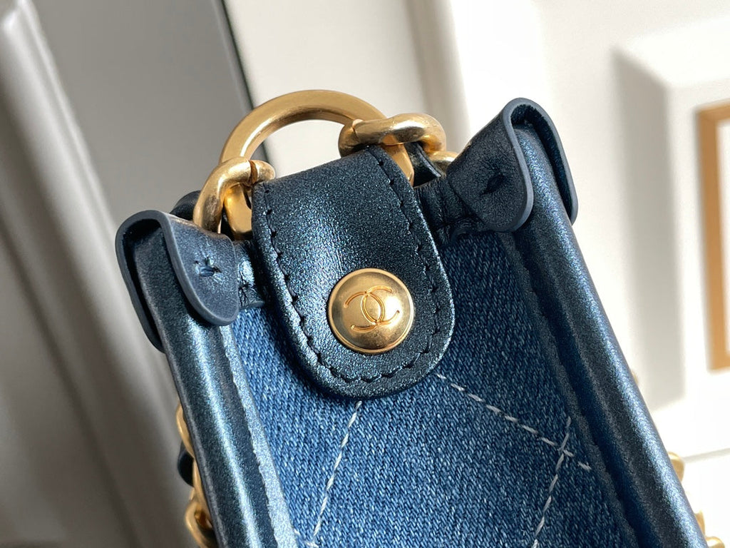 Sac Hobo CC 24S 20 cm Bleu Denim Quincaillerie Dorée