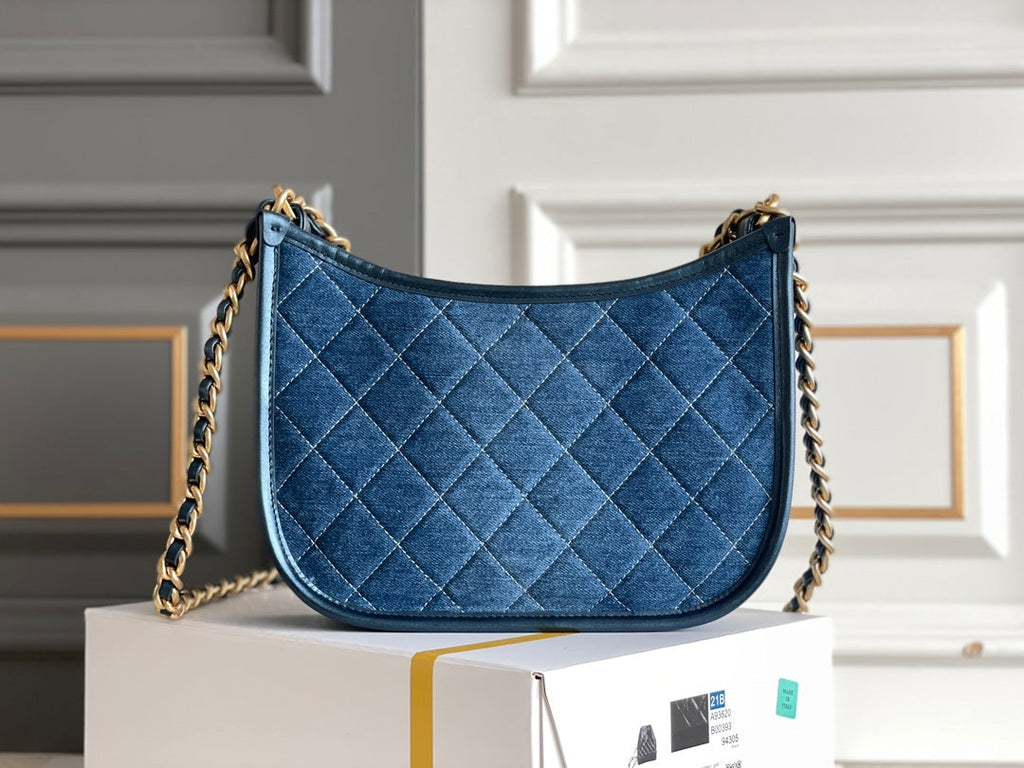 Sac Hobo CC 24S 20 cm Bleu Denim Quincaillerie Dorée