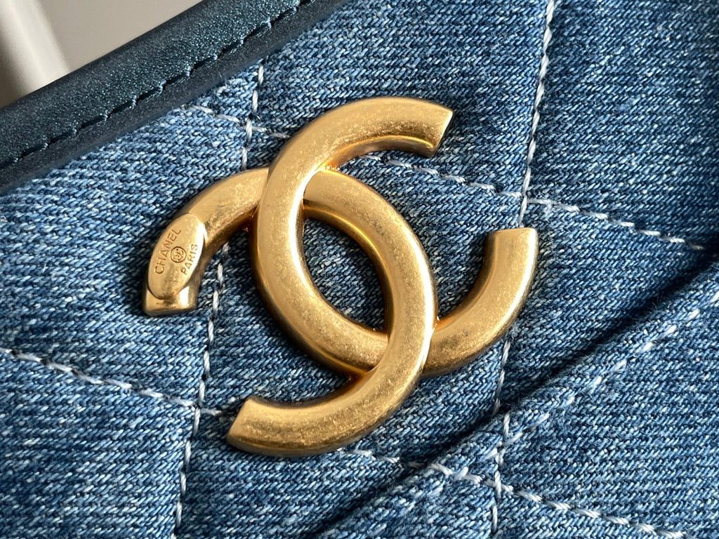 Sac Hobo CC 24S 20 cm Bleu Denim Quincaillerie Dorée