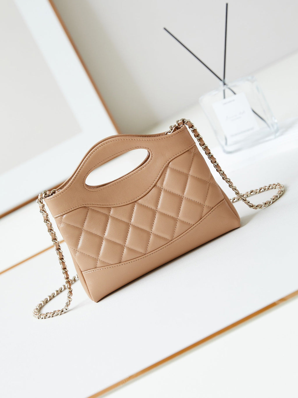 CC 24S31 NANO SHOPPING BAG 17.5CM BROWN LAMBSKIN GOLD HARDWARE