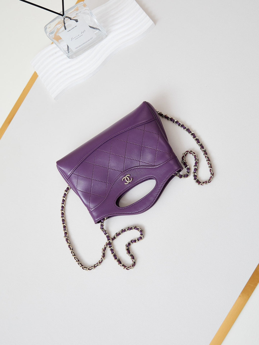 CC 24S31 NANO SHOPPING BAG 17.5CM PURPLE LAMBSKIN GOLD HARDWARE