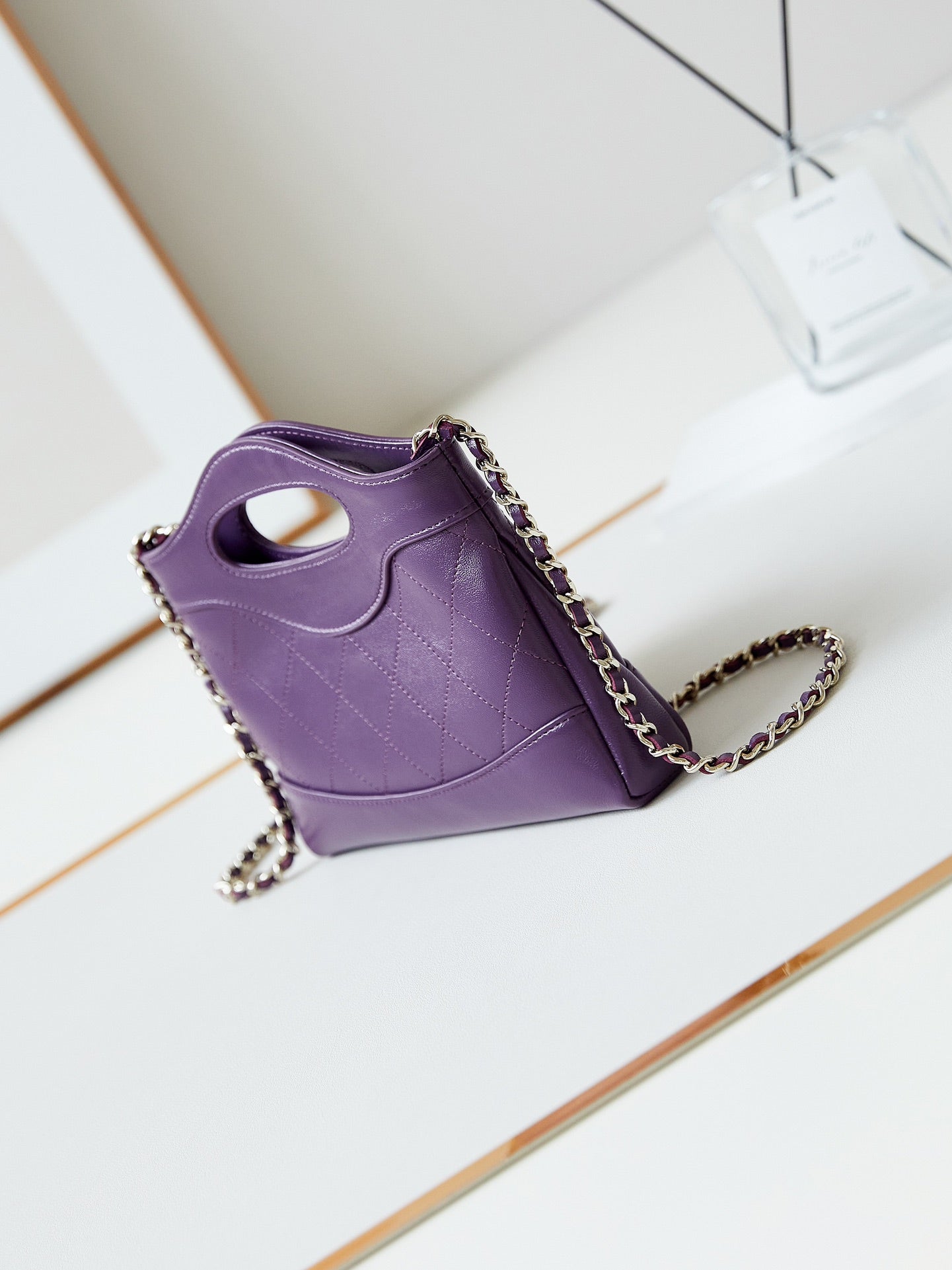 CC 24S31 NANO SHOPPING BAG 17.5CM PURPLE LAMBSKIN GOLD HARDWARE