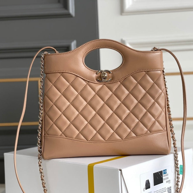 CC 24S31 SHOPPING BAG 22CM BROWN LAMBSKIN GOLD HARDWARE