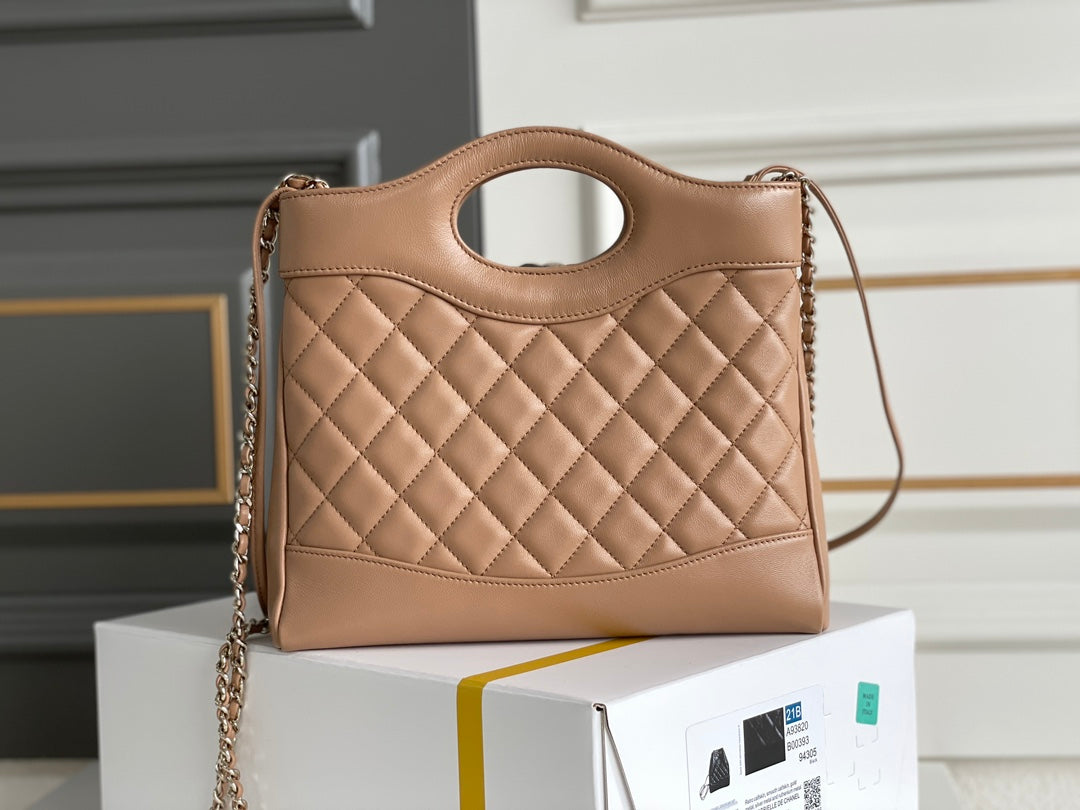 CC 24S31 SHOPPING BAG 22CM BROWN LAMBSKIN GOLD HARDWARE