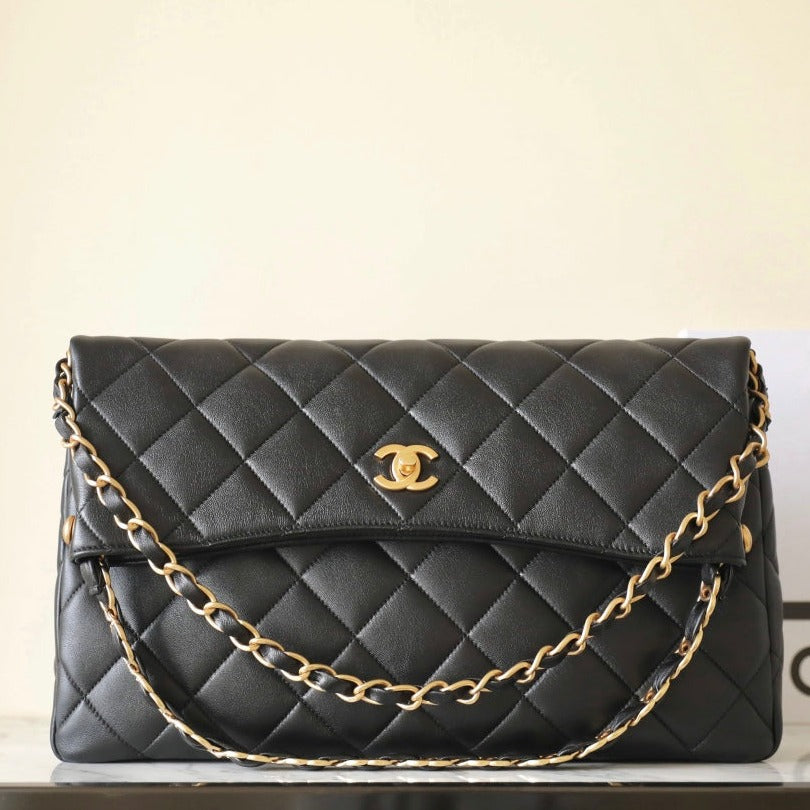CC 24P HOBO BAG 36CM BLACK LAMBSKIN GOLD HARDWARE