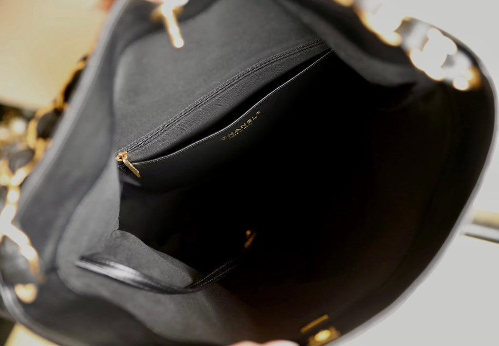 CC 24P HOBO BAG 36CM BLACK LAMBSKIN GOLD HARDWARE