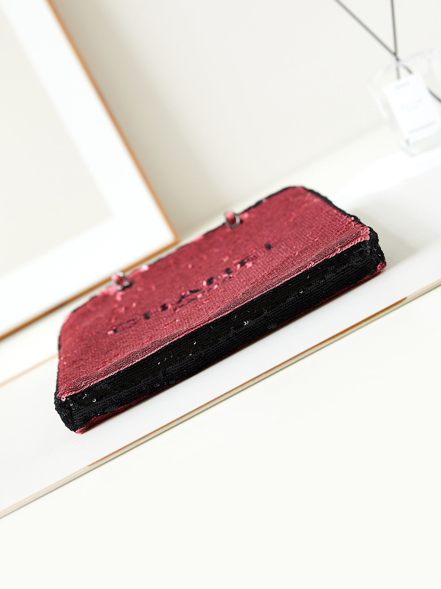 CC 24S31 SHOPPING BAG DARK PINK BLACK SEQUINS BLACK HARDWARE