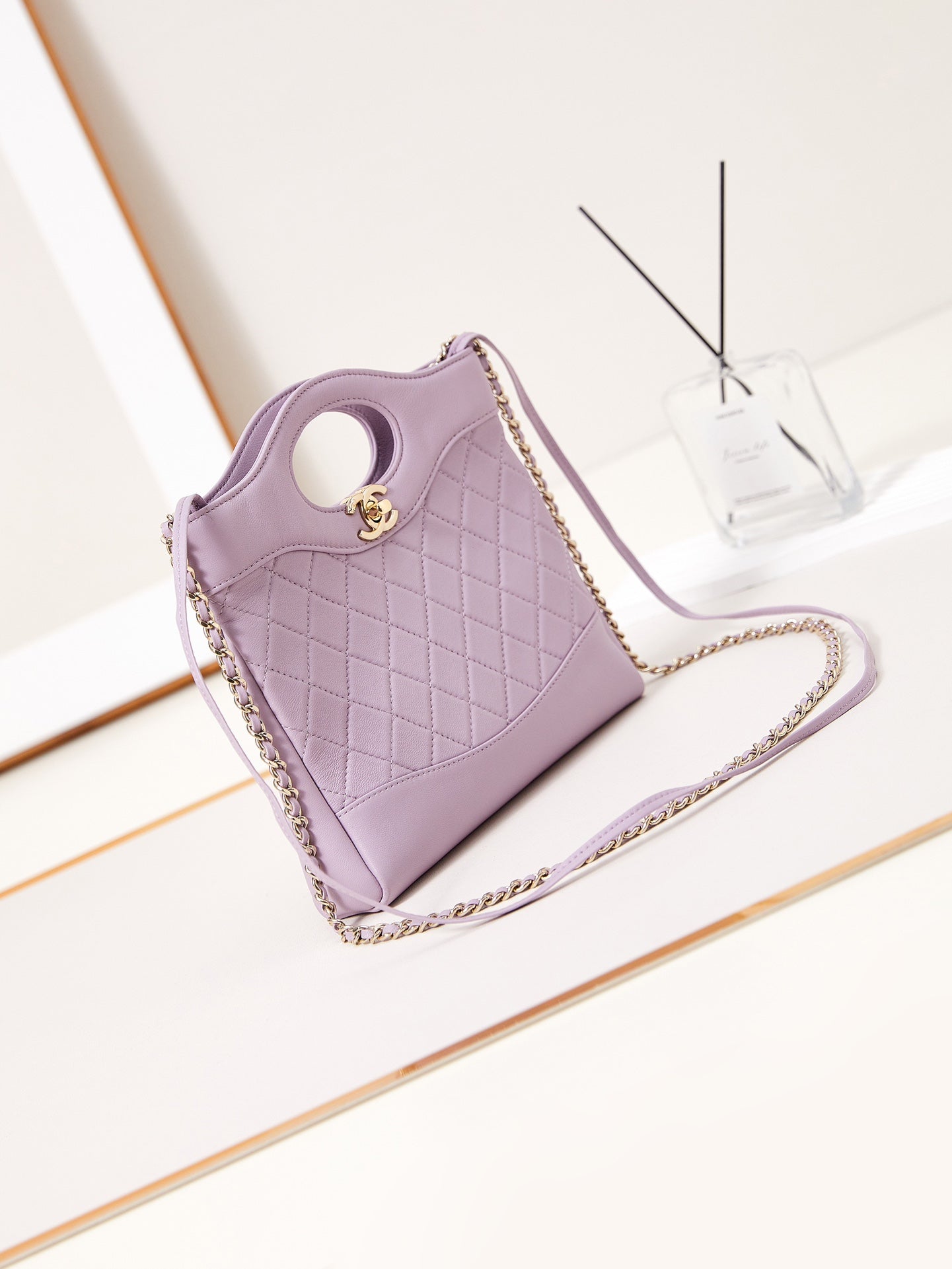 CC 24S31 MINI SAC CABAS 22 CM CUIR D'AGNEAU ROSE CLAIR QUINCAILLERIE DORÉ