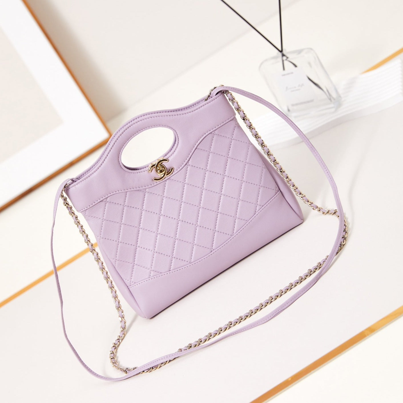 CC 24S31 MINI SAC CABAS 22 CM CUIR D'AGNEAU ROSE CLAIR QUINCAILLERIE DORÉ