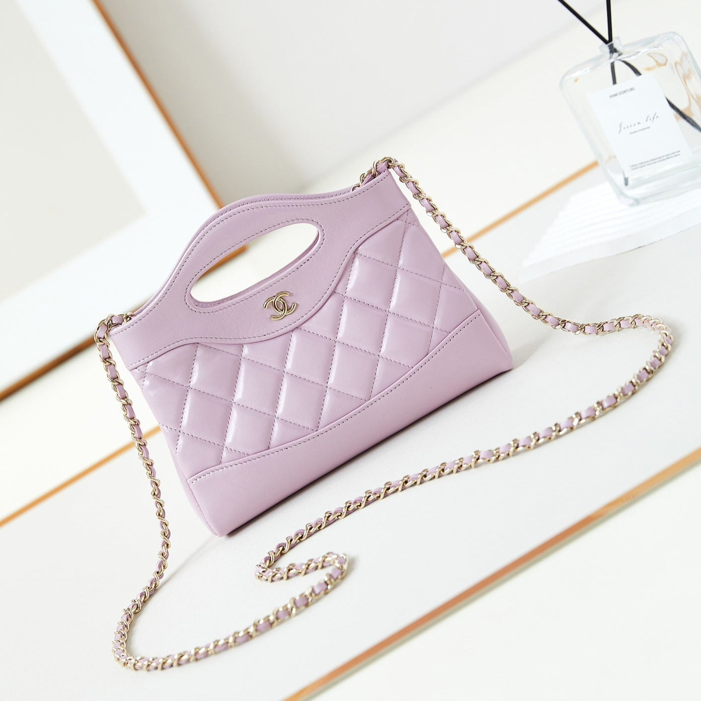 CC 24S31 SAC CABAS NANO 17,5 CM CUIR D'AGNEAU ROSE QUINCAILLERIE DORÉ