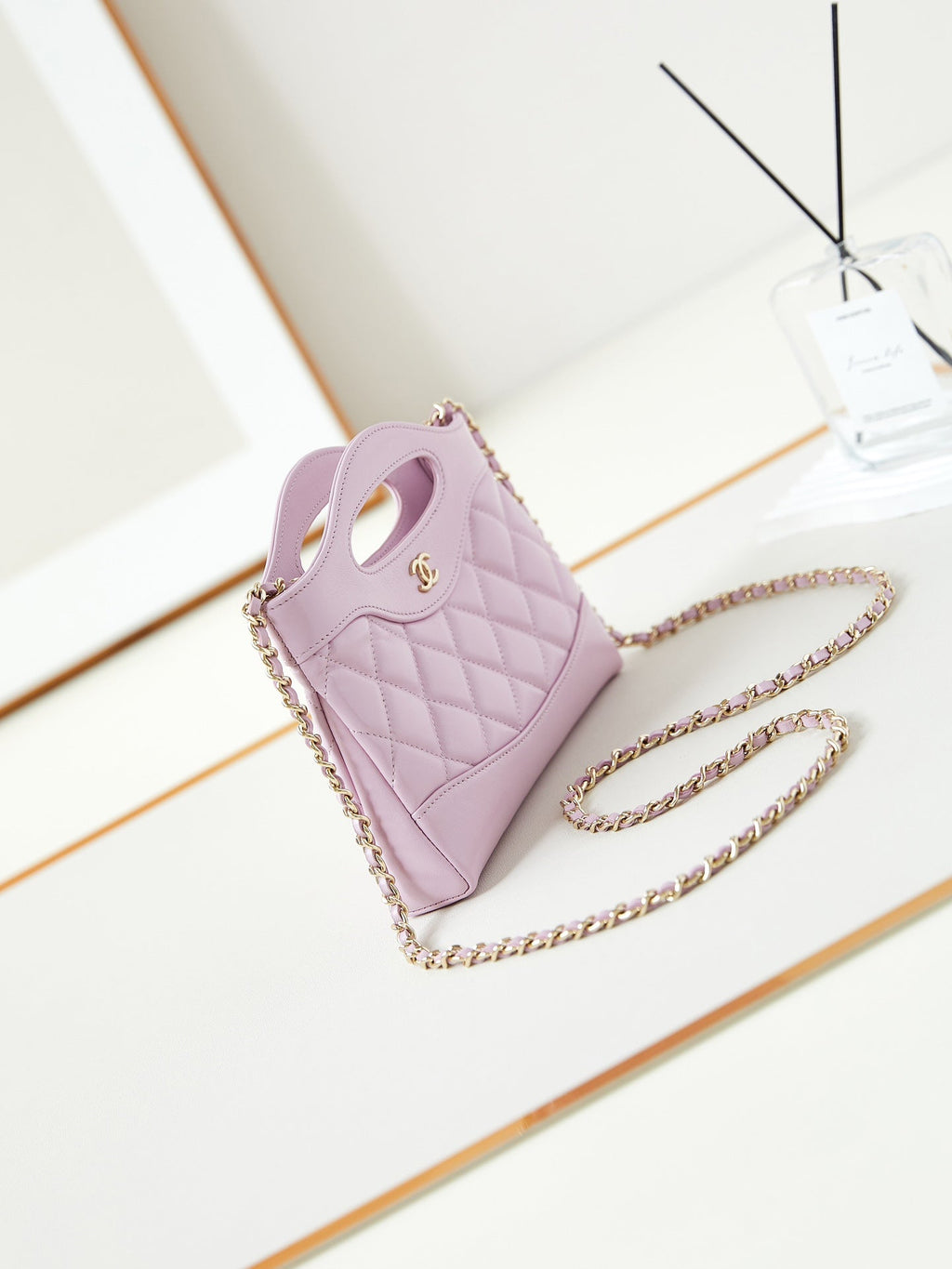 CC 24S31 SAC CABAS NANO 17,5 CM CUIR D'AGNEAU ROSE QUINCAILLERIE DORÉ