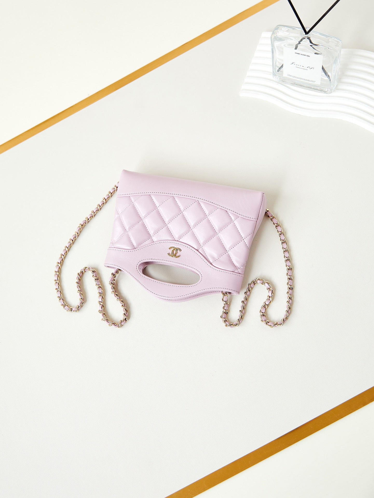 CC 24S31 SAC CABAS NANO 17,5 CM CUIR D'AGNEAU ROSE QUINCAILLERIE DORÉ