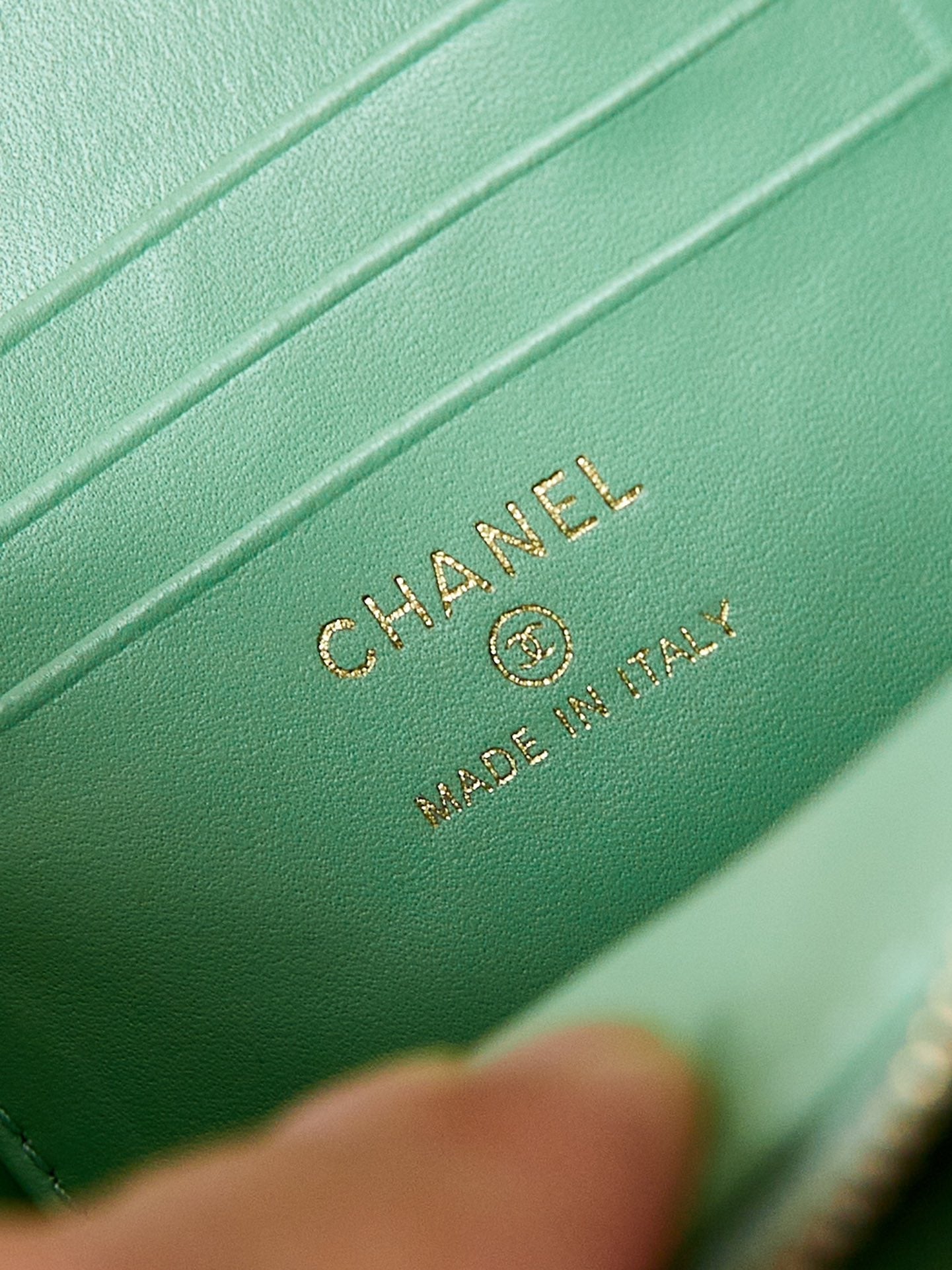 23P VANITY 17CM LIGHT GREEN LAMBSKIN LIGHT GOLD HARDWARE