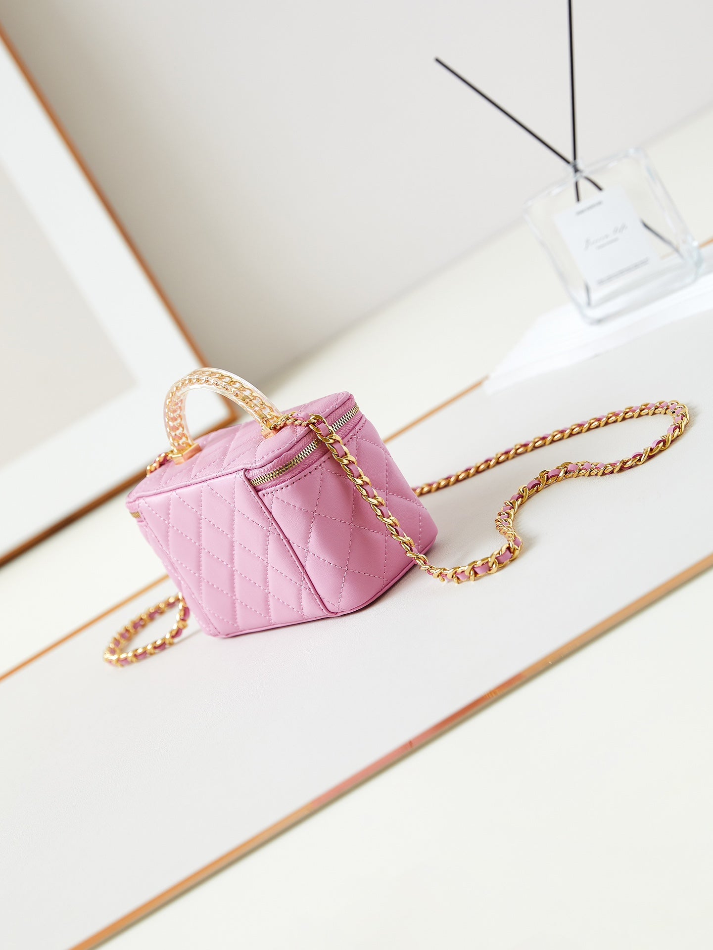 24A VANITY 17CM PEAU D'AGNEAU ROSE QUINCAILLERIE DORÉ