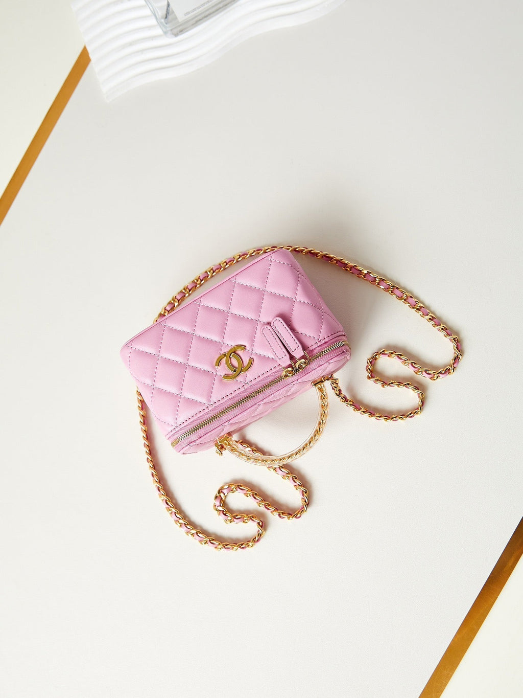 24A VANITY 17CM PEAU D'AGNEAU ROSE QUINCAILLERIE DORÉ