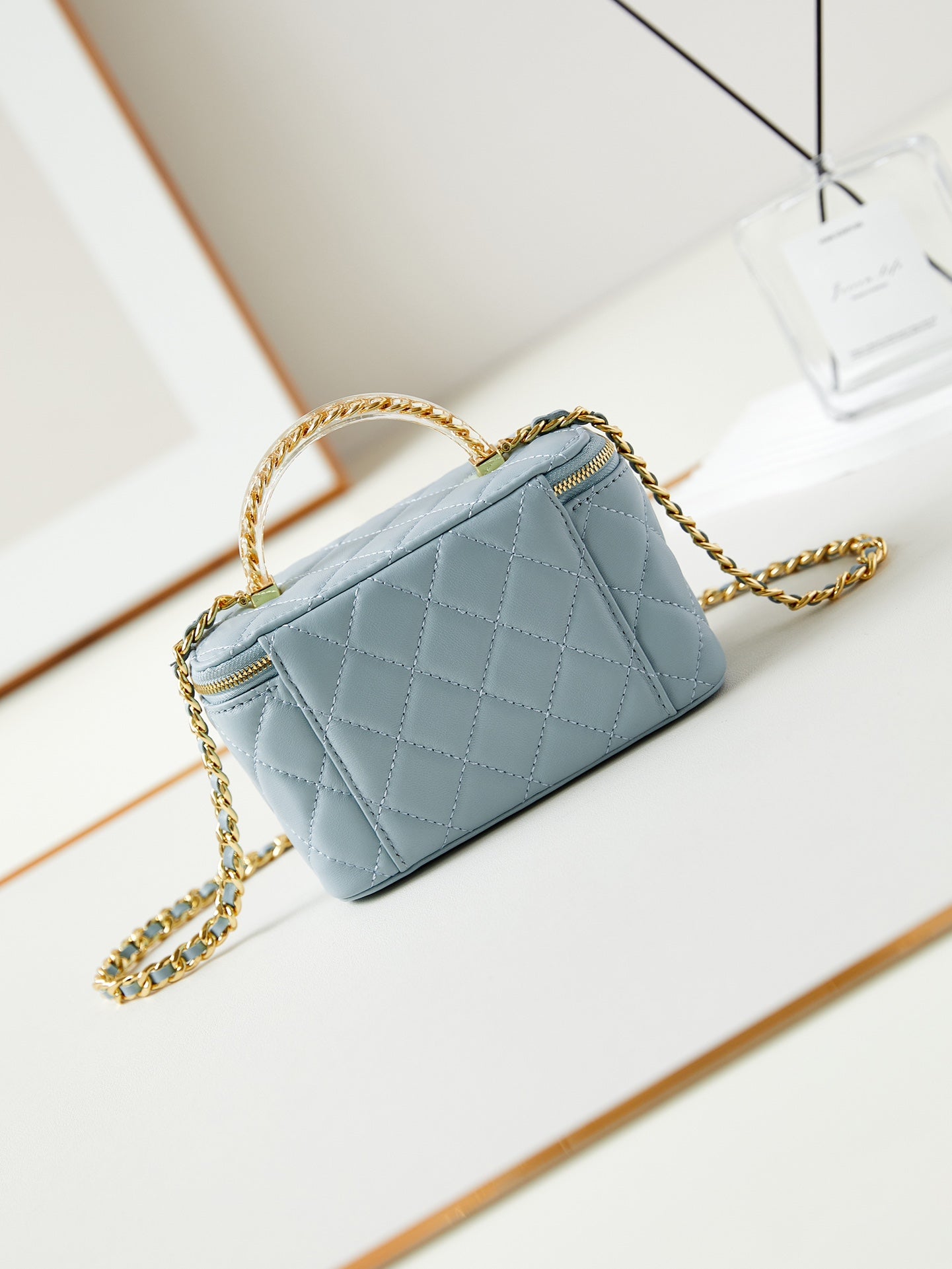 24A VANITY 17CM CLOUD BLUE LAMBSKIN GOLD HARDWARE
