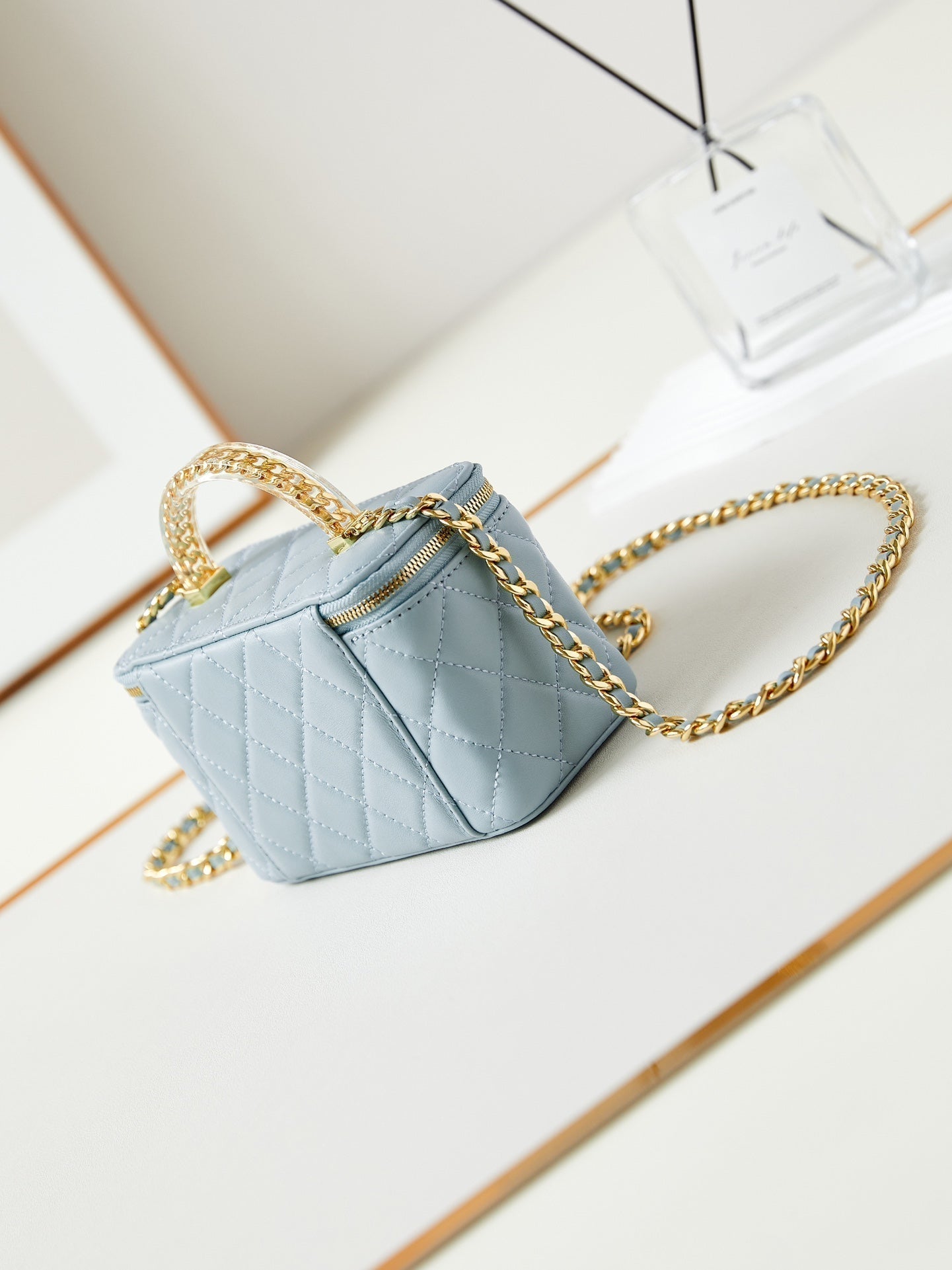 24A VANITY 17CM CLOUD BLUE LAMBSKIN GOLD HARDWARE