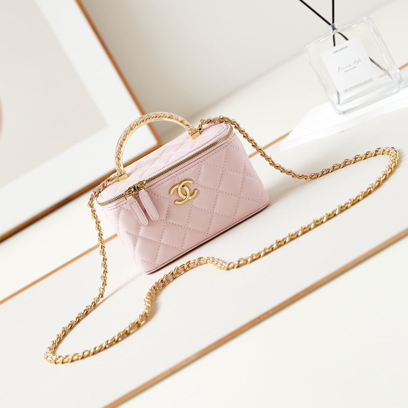 24A VANITY 17CM LIGHT PINK LAMBSKIN GOLD HARDWARE