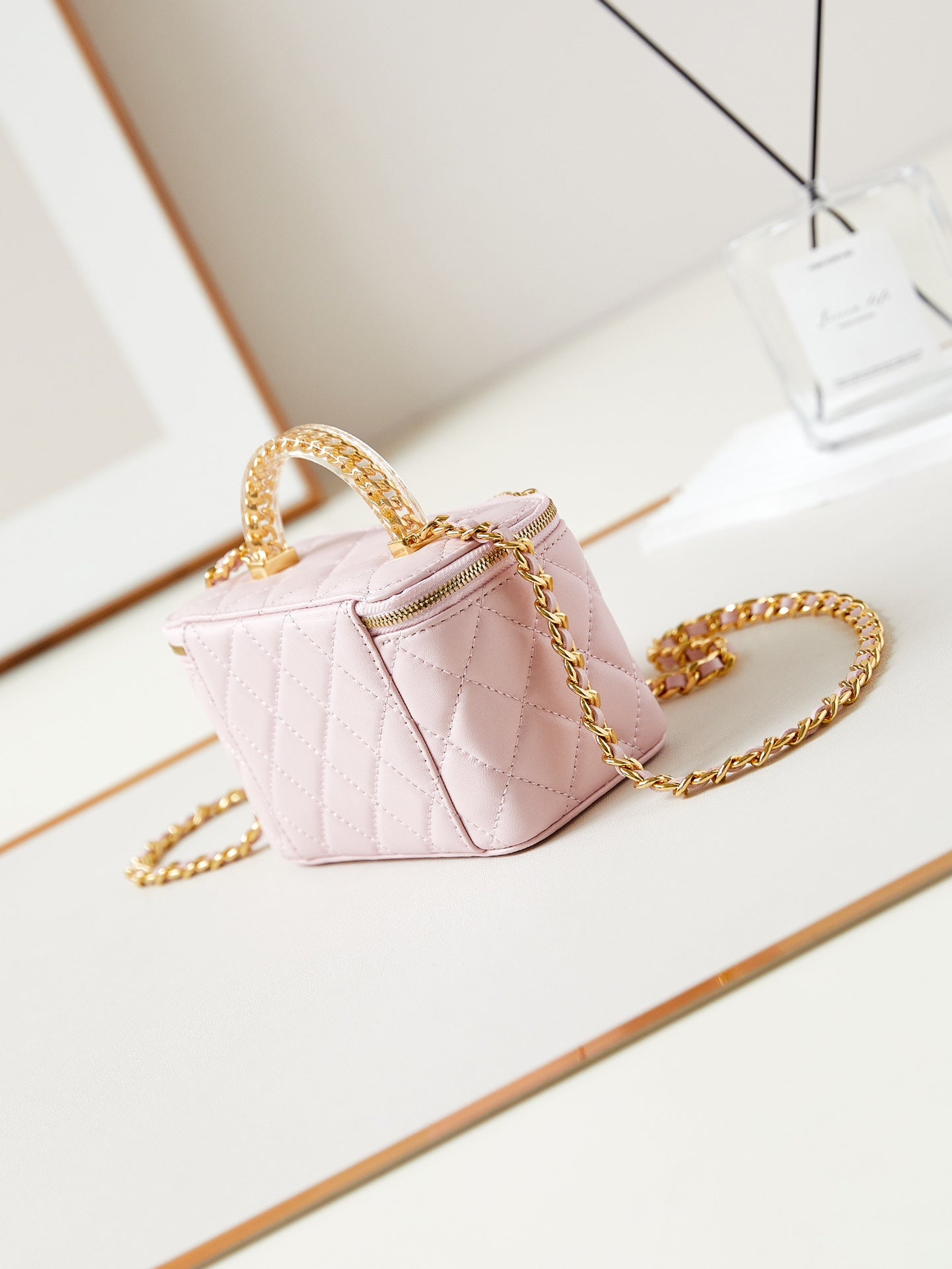 24A VANITY 17CM LIGHT PINK LAMBSKIN GOLD HARDWARE