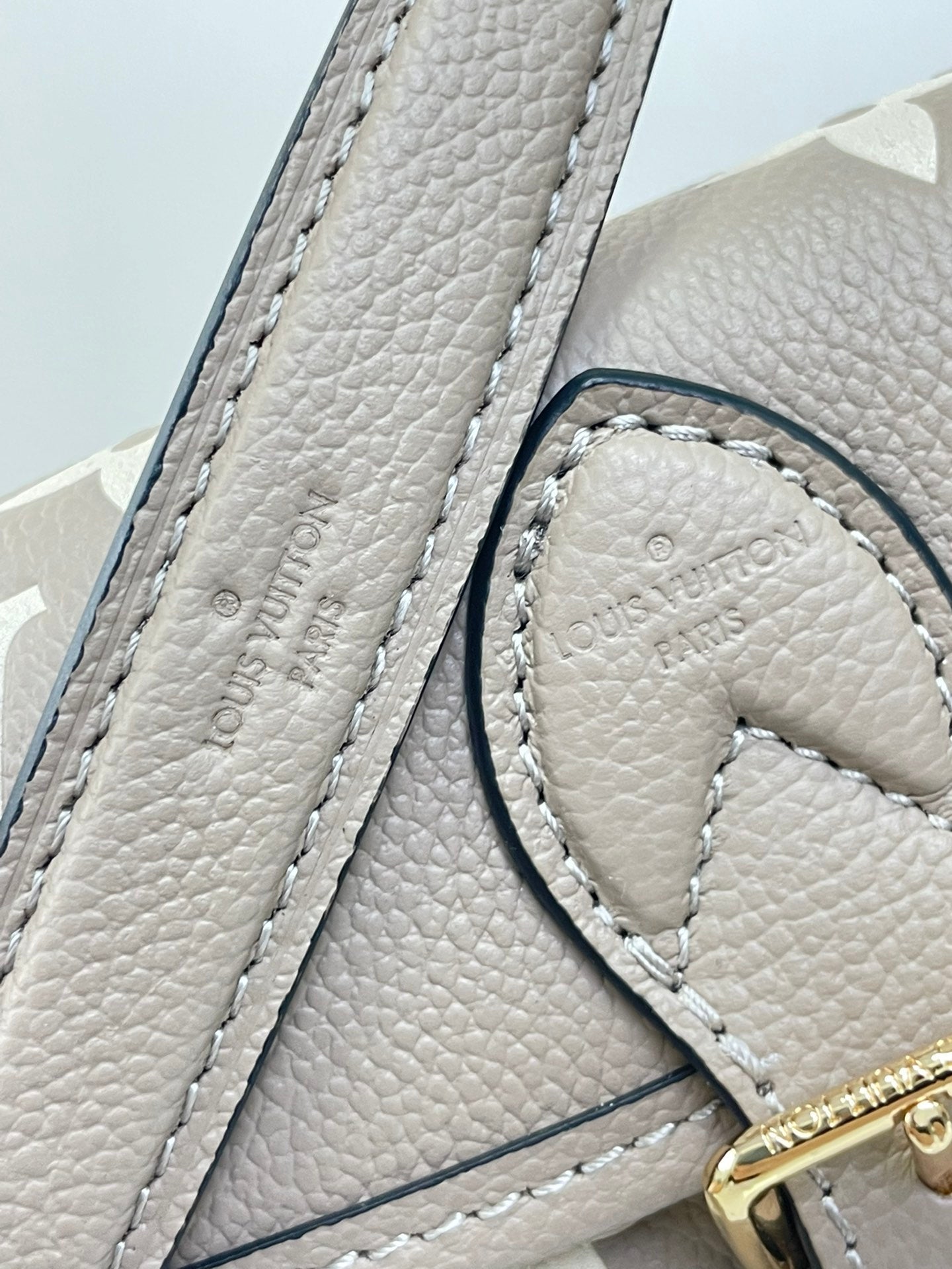 NANO DIANE 19 EN CUIR EMPREINTE MONOGRAMME BLANC TOURTERELLE