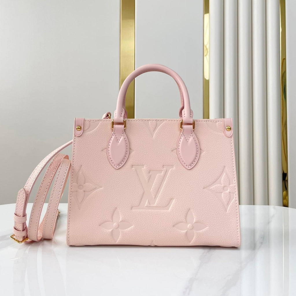 ONTHEGO PM 25 EN CUIR EMPREINTE MONOGRAMME ROSE OPALE