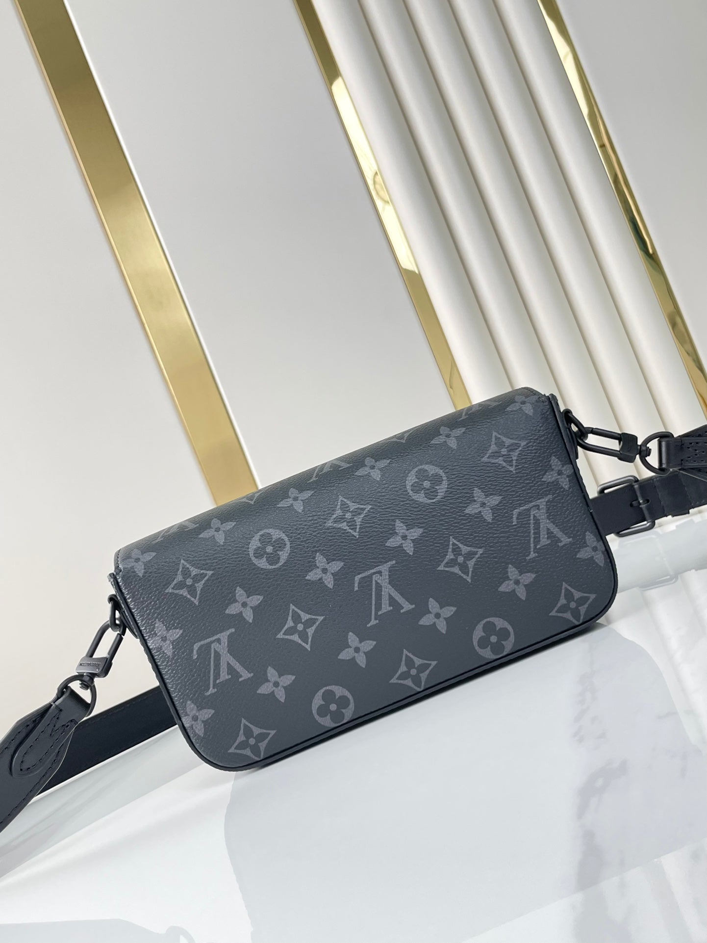PORTEFEUILLE PORTABLE MONTSOURIS 22 EN TOILE ÉCLIPSE MONOGRAMME GUN METAL