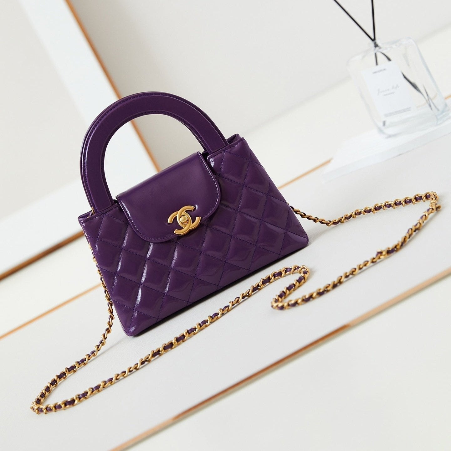 CC 24A NANO 19CM KELLY SHOPPER BAG PURPLE LAMBSKIN