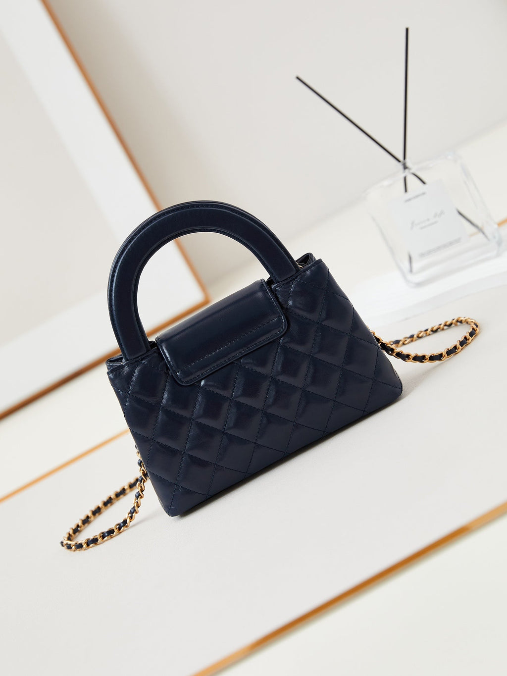 CC 24A NANO 19CM KELLY SHOPPER BAG NAVY BLUE LAMBSKIN