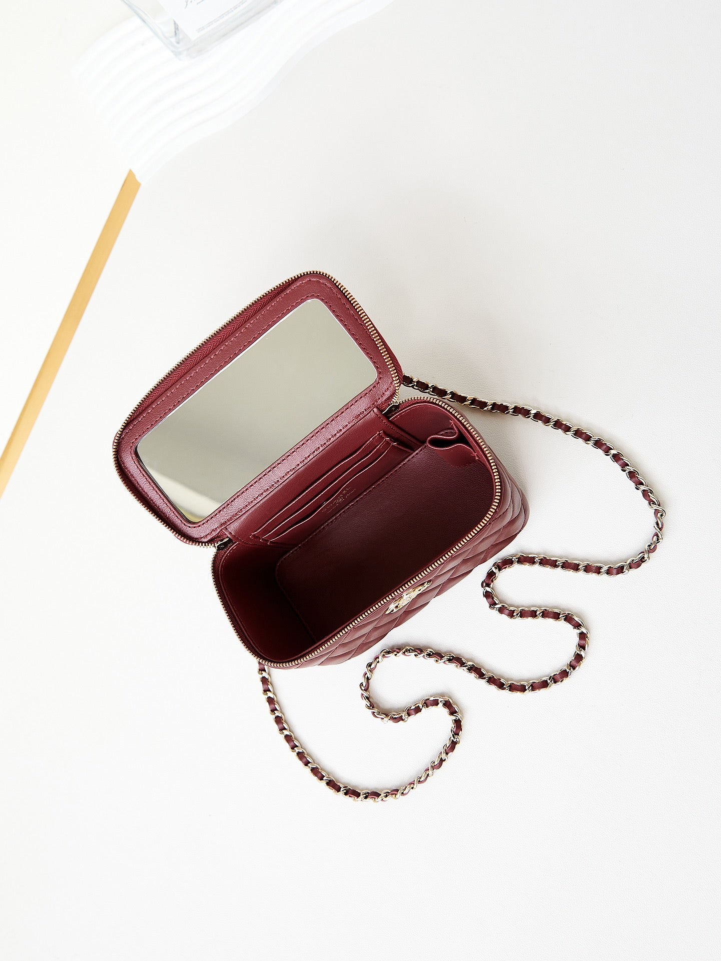 24A VANITY 17 BURGUNDY LAMBSKIN GOLD HARDWARE