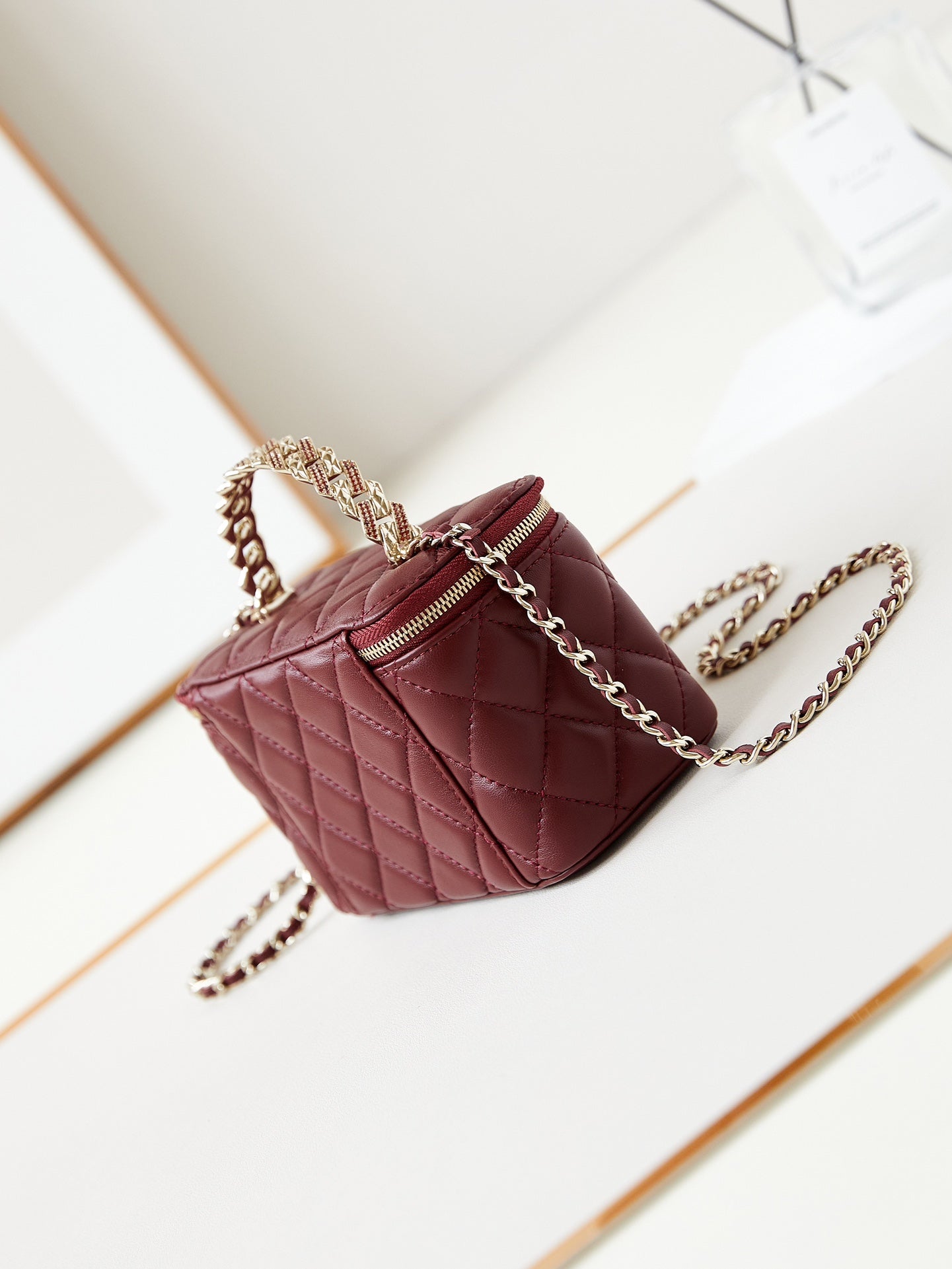 24A VANITY 17 BURGUNDY LAMBSKIN GOLD HARDWARE