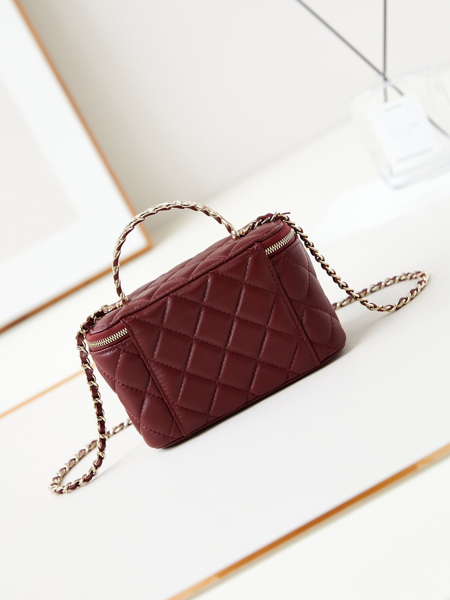 24A VANITY 17 BURGUNDY LAMBSKIN GOLD HARDWARE