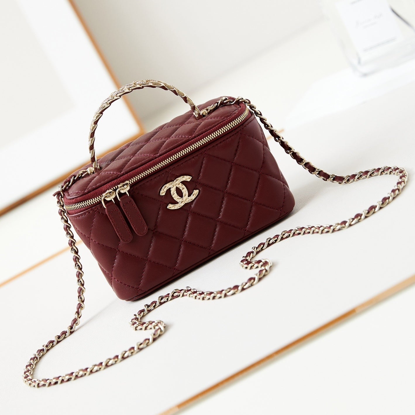 24A VANITY 17 BURGUNDY LAMBSKIN GOLD HARDWARE