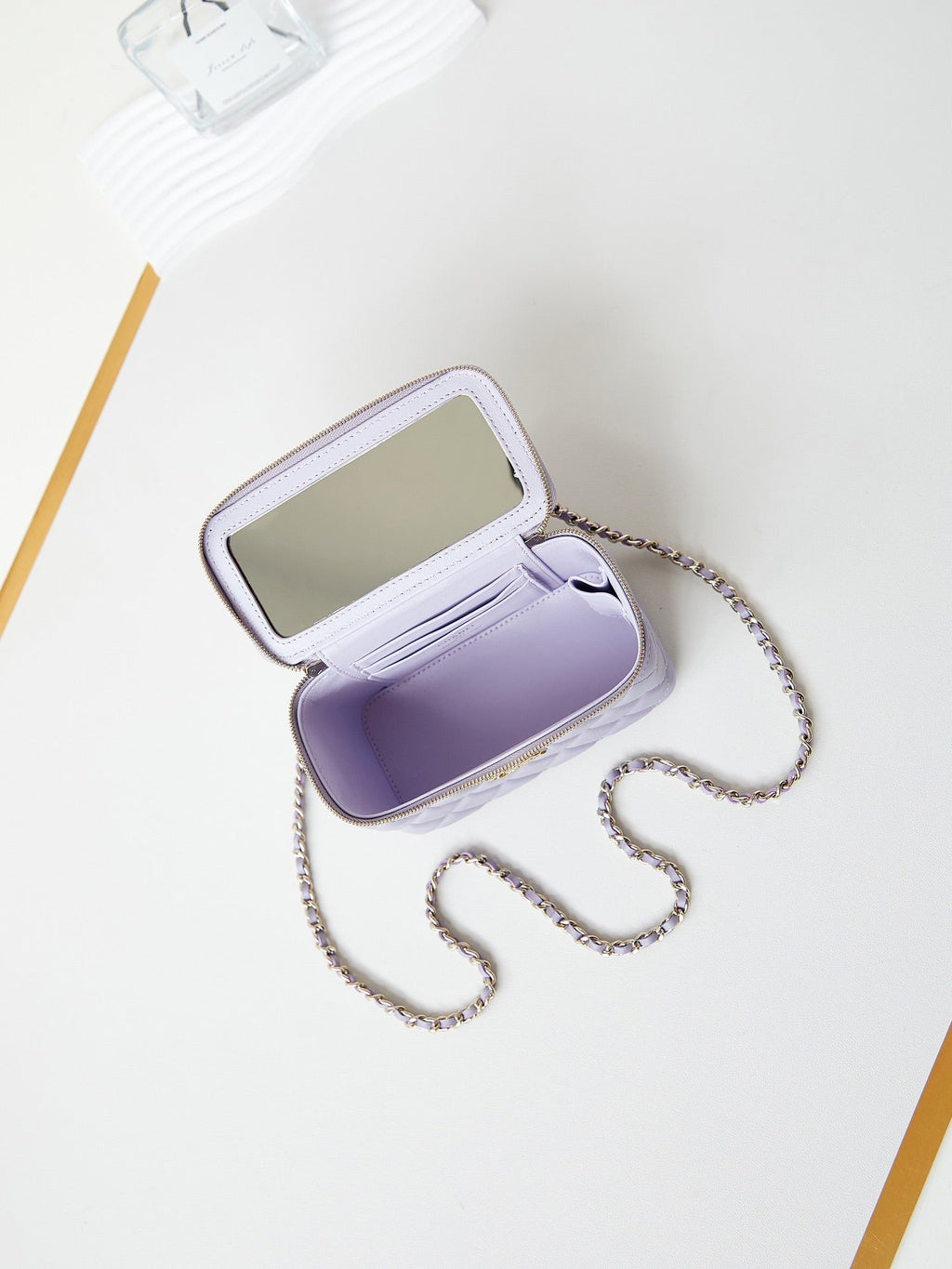 24A VANITY 17 VIOLET LAMBSKIN GOLD HARDWARE