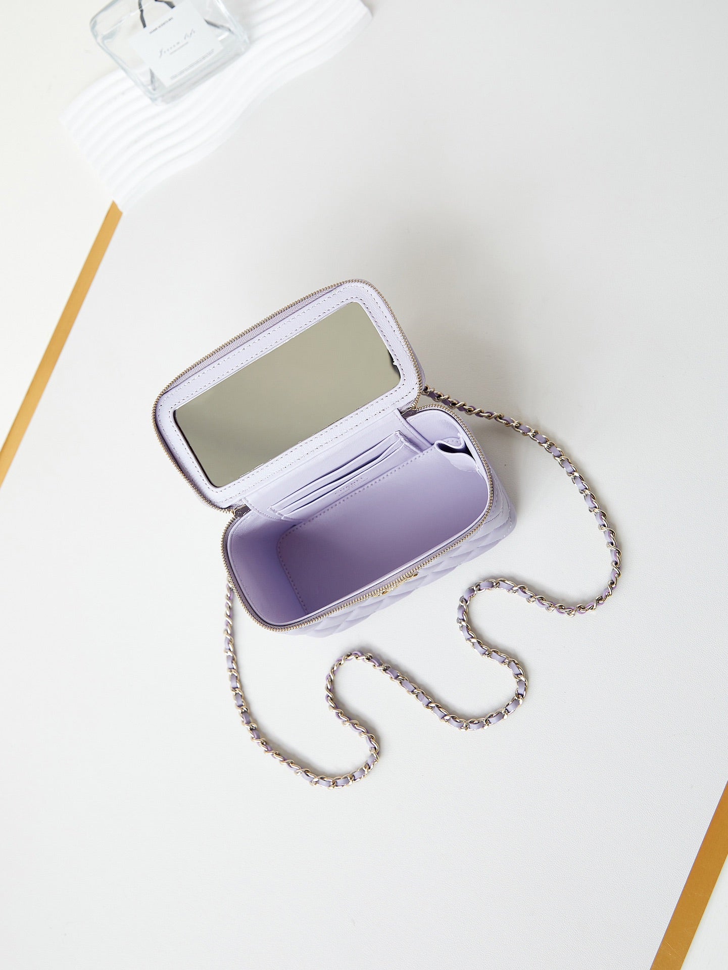24A VANITY 17 VIOLET LAMBSKIN GOLD HARDWARE
