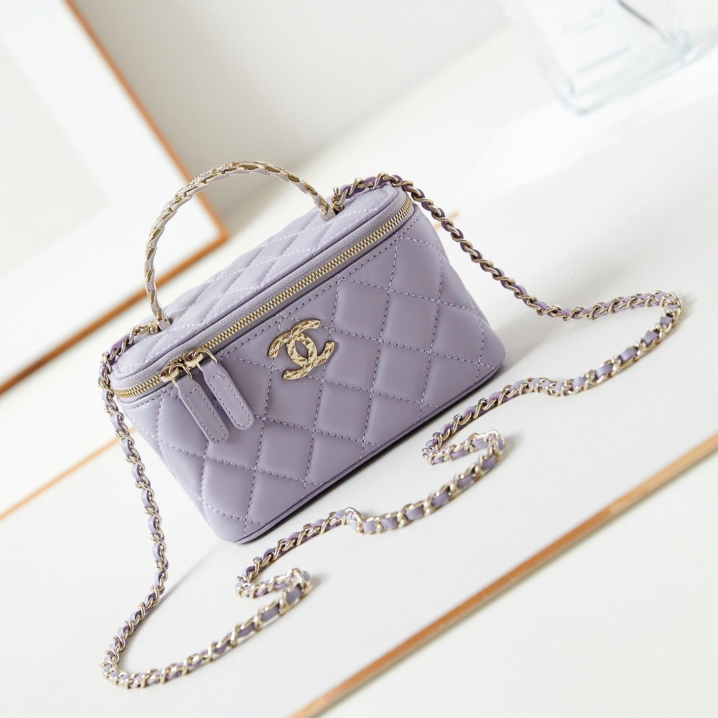 24A VANITY 17 VIOLET LAMBSKIN GOLD HARDWARE