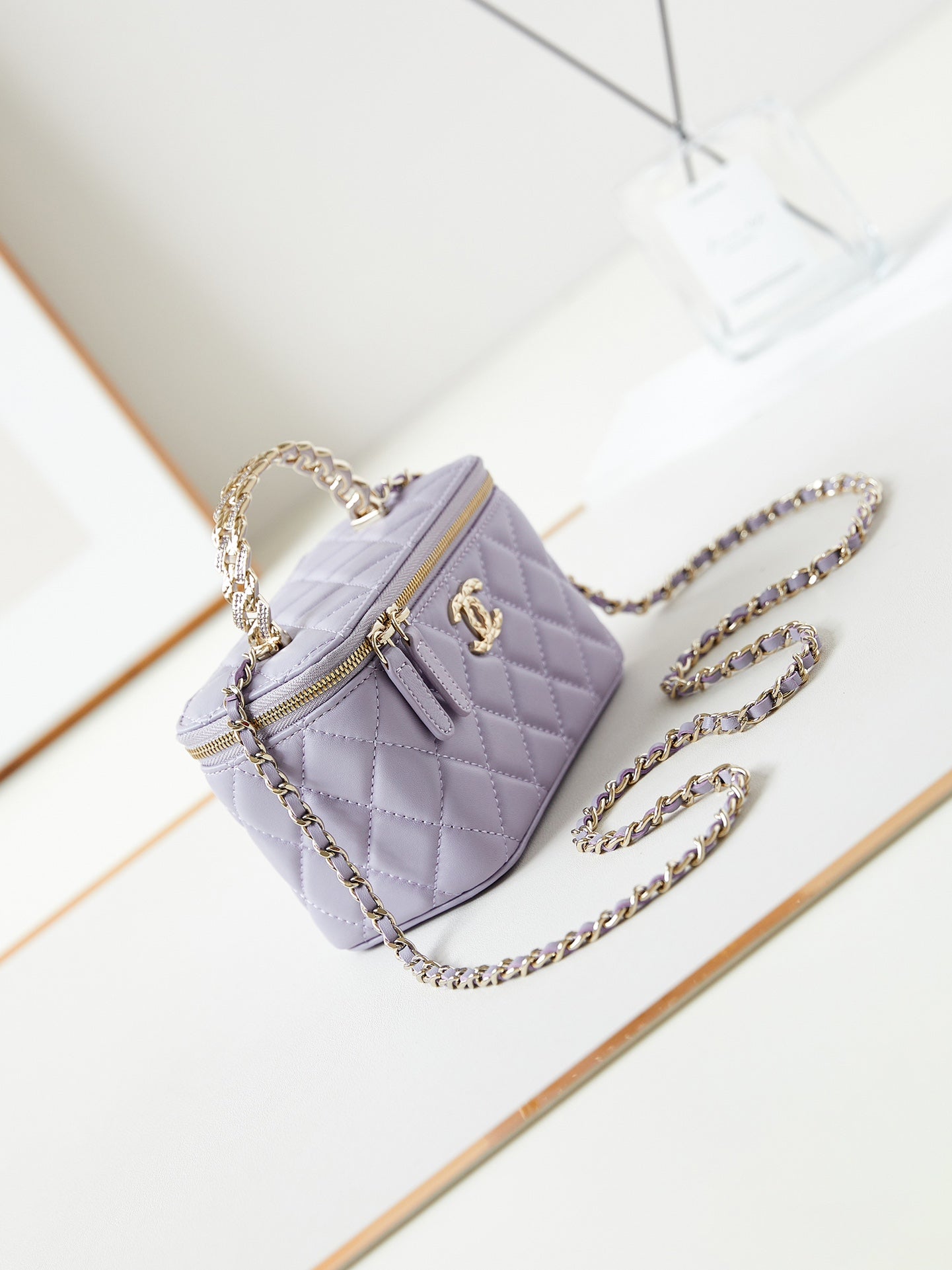 24A VANITY 17 VIOLET LAMBSKIN GOLD HARDWARE