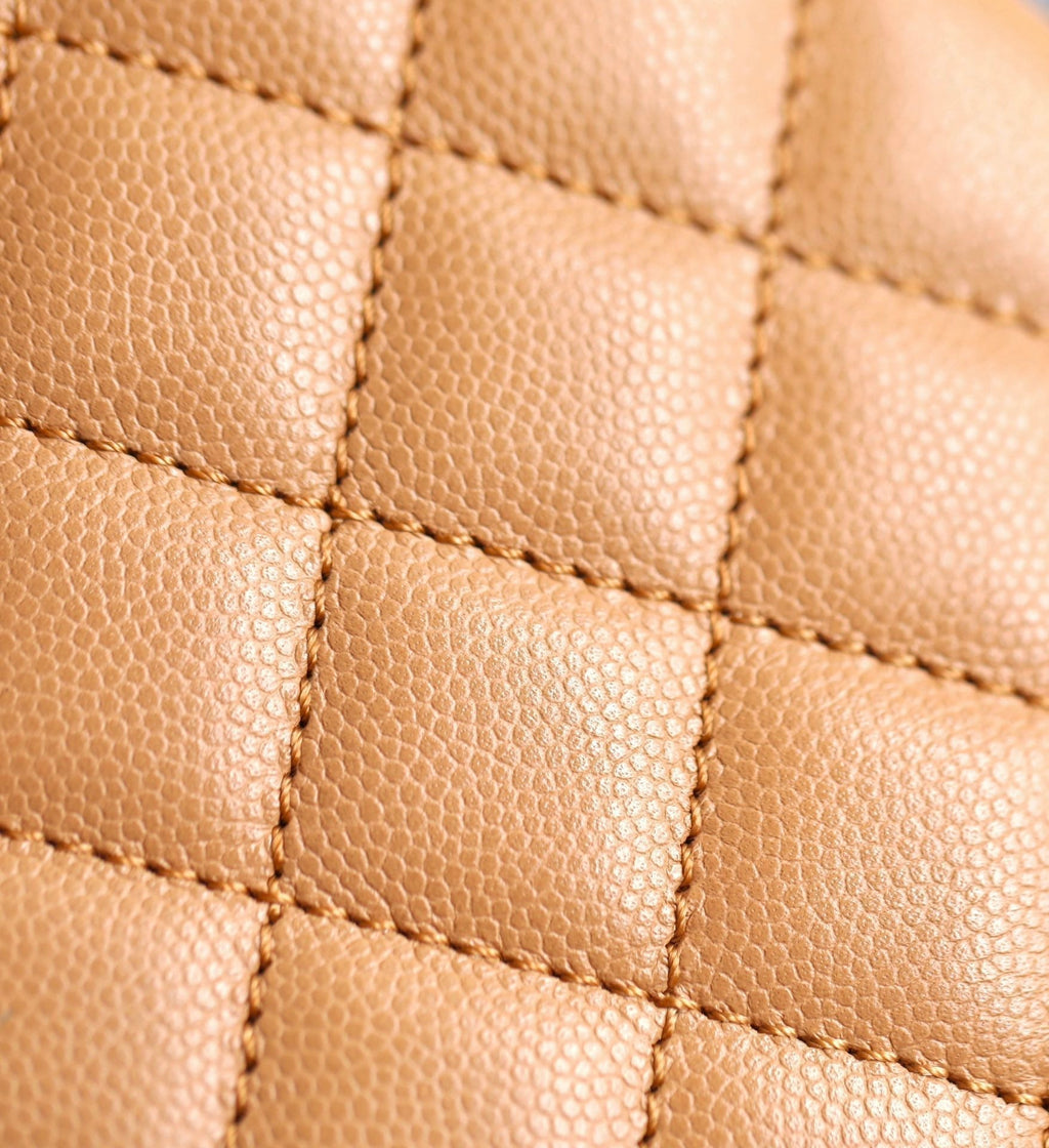 COCO HANDLE FLAP BAG 24CM BROWN QUILTED CAVIAR LEATHER