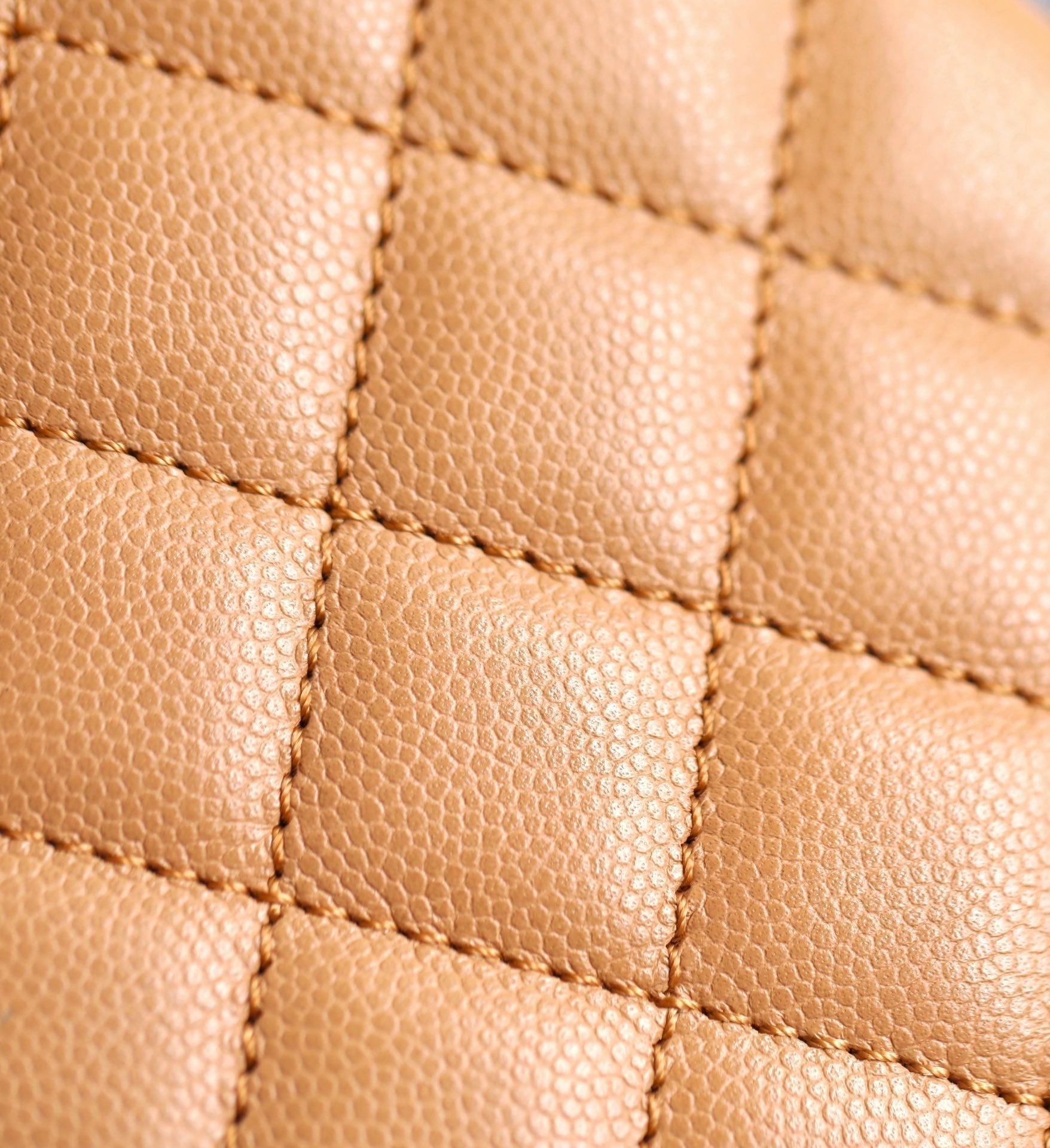 COCO HANDLE FLAP BAG 24CM BROWN QUILTED CAVIAR LEATHER
