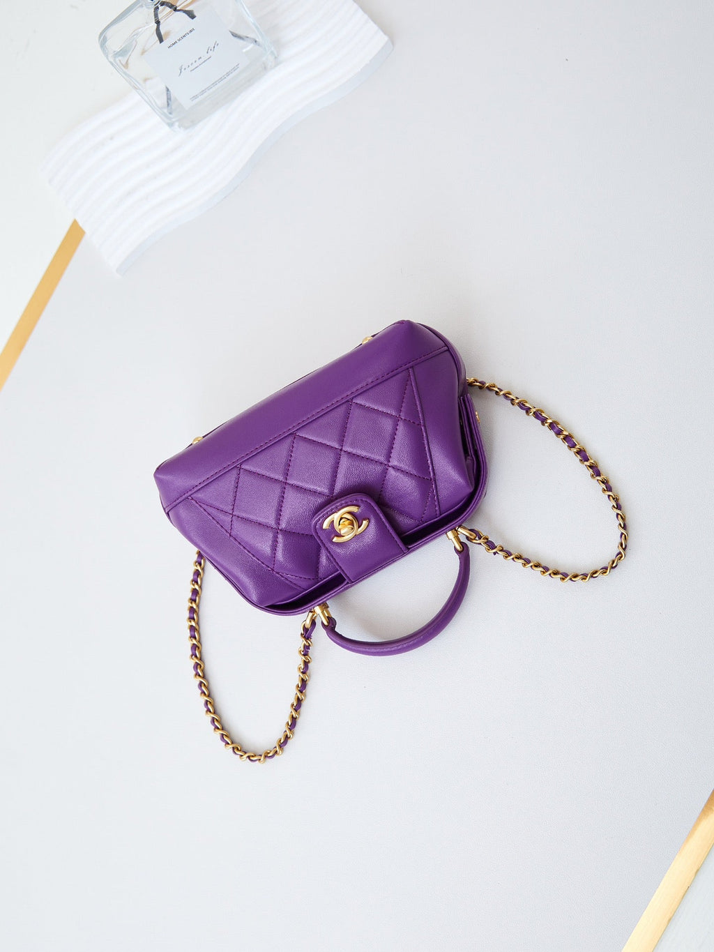 CC 24A TOP HANDLE 18CM PURPLE WAX LEATHER GOLD HARDWARE 238467