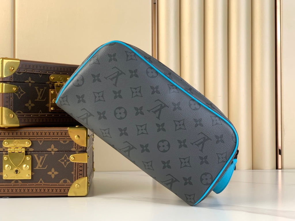 Trousse de toilette 28 pouces en toile monogrammée ECLIPSE couleur bronze et garnitures en cuir de veau turquoise