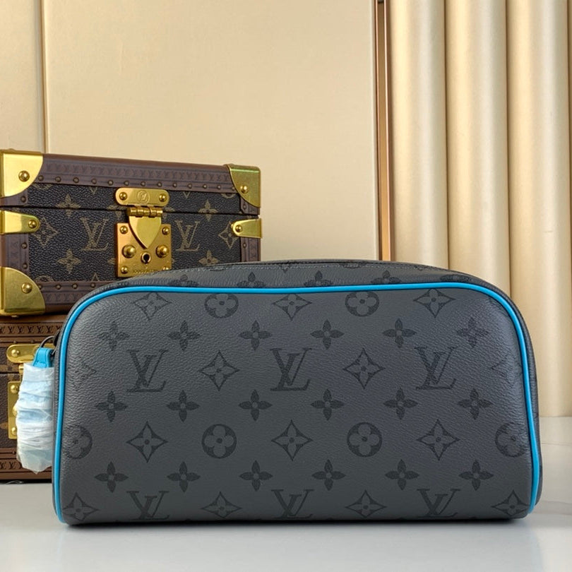 Trousse de toilette 28 pouces en toile monogrammée ECLIPSE couleur bronze et garnitures en cuir de veau turquoise