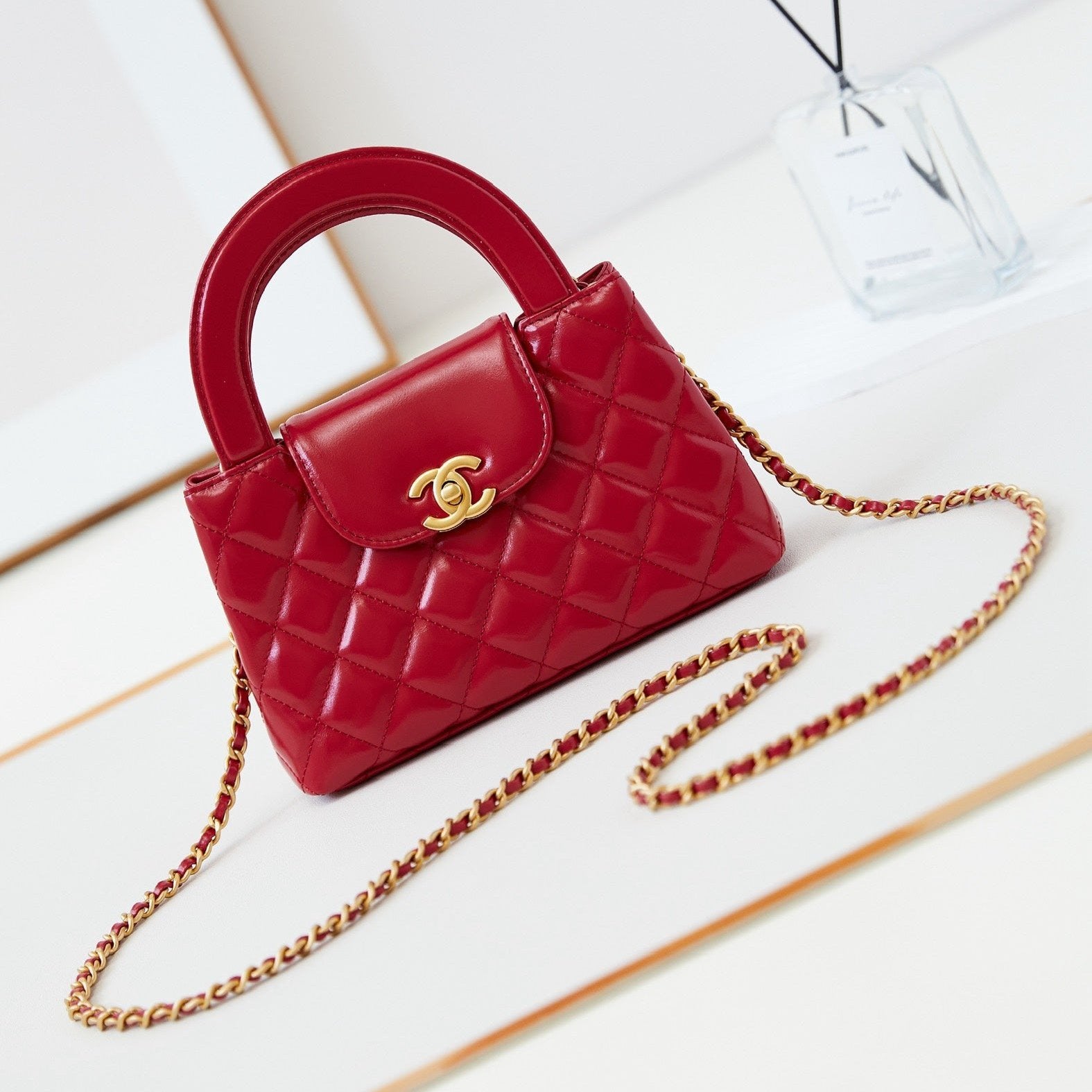 CC 24A NANO 19CM KELLY SHOPPER BAG RED LAMBSKIN